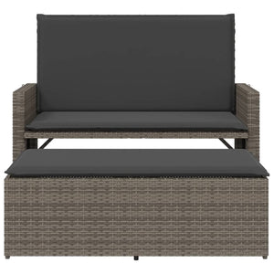 Gartenbank mit Kissen & Hocker Grau Rattan