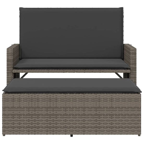 Gartenbank mit Kissen & Hocker Grau Rattan