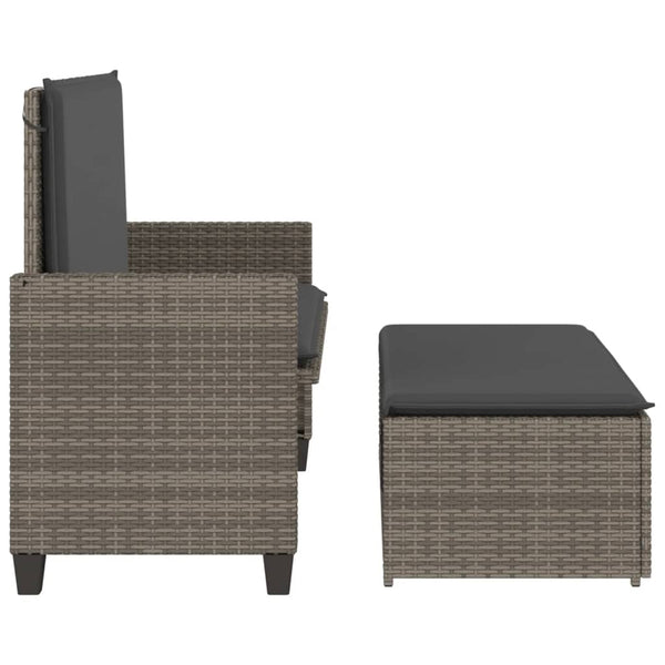 Gartenbank mit Kissen & Hocker Grau Rattan