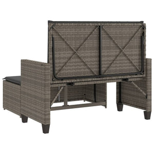 Gartenbank mit Kissen & Hocker Grau Rattan