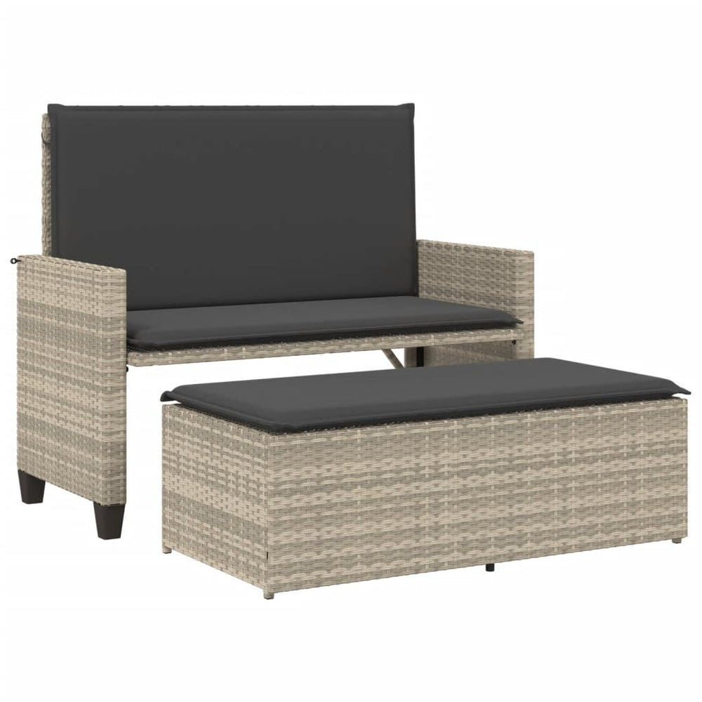 Gartenbank mit Hocker Hellgrau Poly Rattan