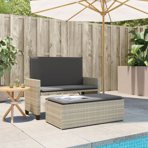 Gartenbank mit Hocker Hellgrau Poly Rattan