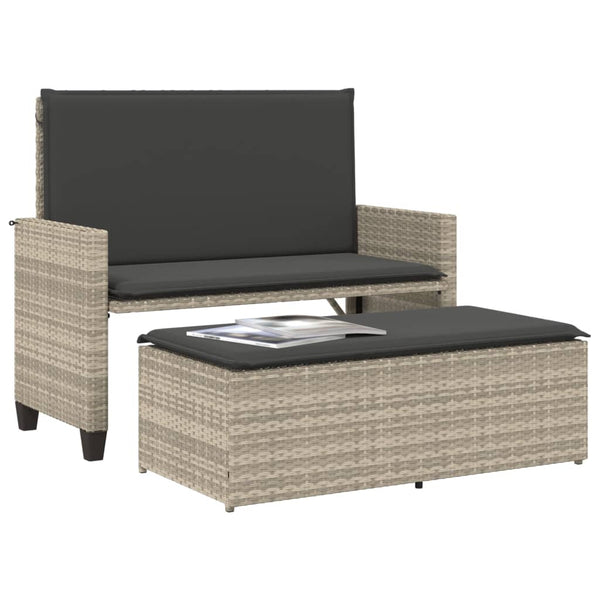 Gartenbank mit Hocker Hellgrau Poly Rattan