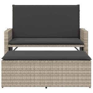 Gartenbank mit Hocker Hellgrau Poly Rattan