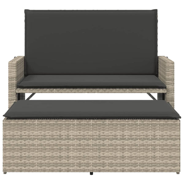 Gartenbank mit Hocker Hellgrau Poly Rattan