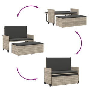 Gartenbank mit Hocker Hellgrau Poly Rattan