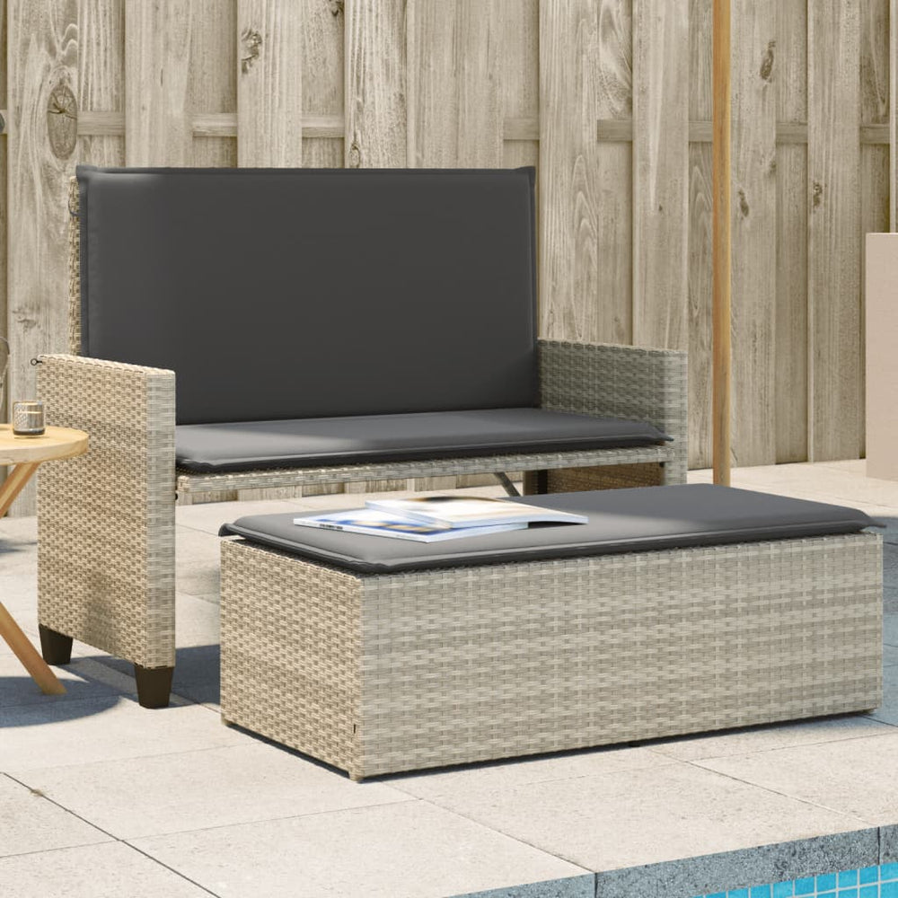 Gartenbank mit Hocker Hellgrau Poly Rattan