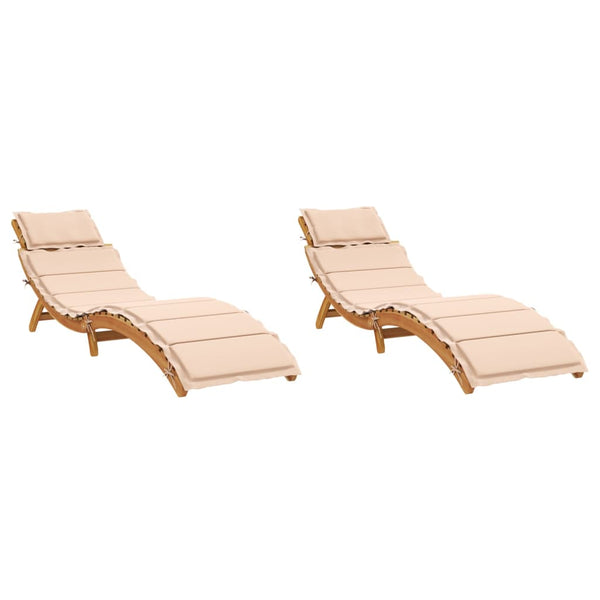 vidaXL Bains de soleil avec coussins 2 pcs Beige Bois d'acacia massif