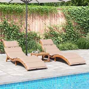 vidaXL Bains de soleil avec coussins 2 pcs Beige Bois d'acacia massif
