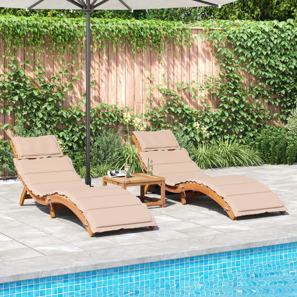 vidaXL Bains de soleil avec coussins 2 pcs Beige Bois d'acacia massif