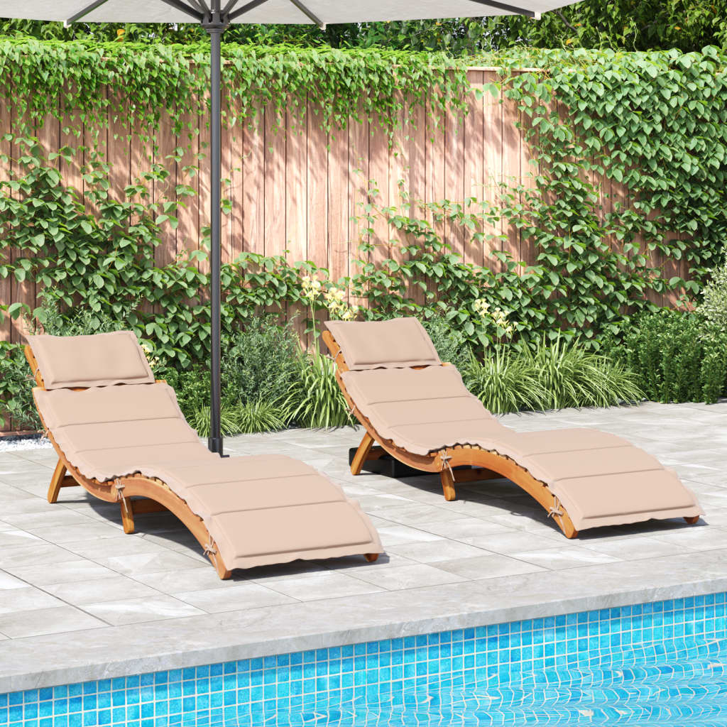 vidaXL Bains de soleil avec coussins 2 pcs Beige Bois d'acacia massif