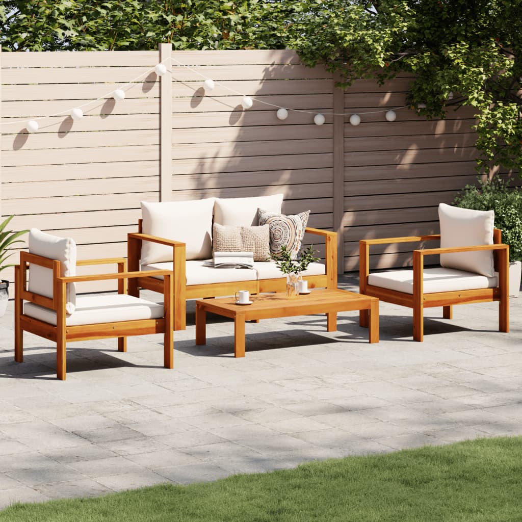 vidaXL Ensemble de canapés de jardin 4 pcs avec coussins Bois d'acacia massif