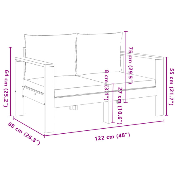 vidaXL 3-Piece Garden Sofa Set with Cushions Solid Acacia Wood