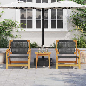 vidaXL Chaises de jardin avec table 3 pcs Noir Bois d'acacia massif