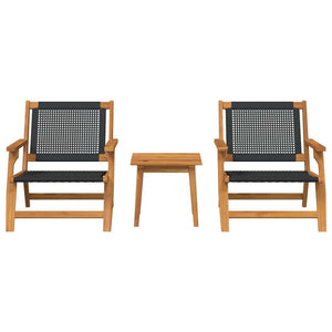 vidaXL Chaises de jardin avec table 3 pcs Noir Bois d'acacia massif