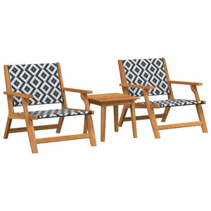 vidaXL Chaises de jardin avec table 3 pcs Noir et blanc Bois d'acacia massif