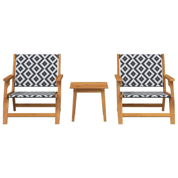 vidaXL Chaises de jardin avec table 3 pcs Noir et blanc Bois d'acacia massif