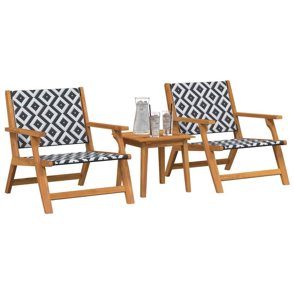 vidaXL Chaises de jardin avec table 3 pcs Noir et blanc Bois d'acacia massif