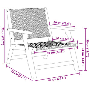 vidaXL Chaises de jardin avec table 3 pcs Noir et blanc Bois d'acacia massif