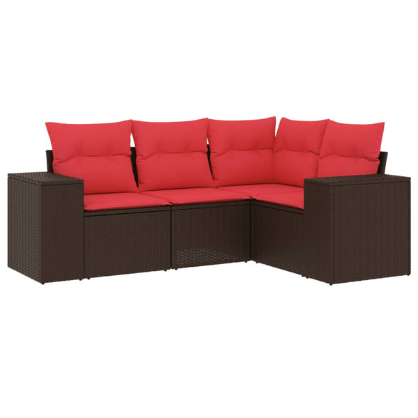 4-teiliges Gartensofa-Set Braun Polyrattan