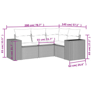 4-teiliges Gartensofa-Set Braun Polyrattan