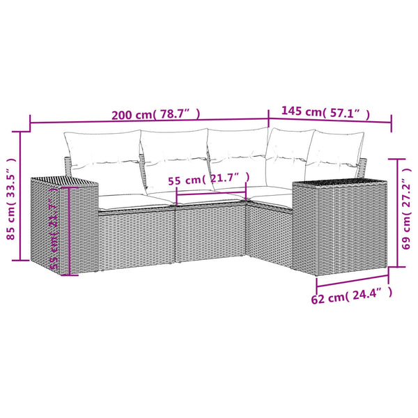 4-teiliges Gartensofa-Set Braun Polyrattan