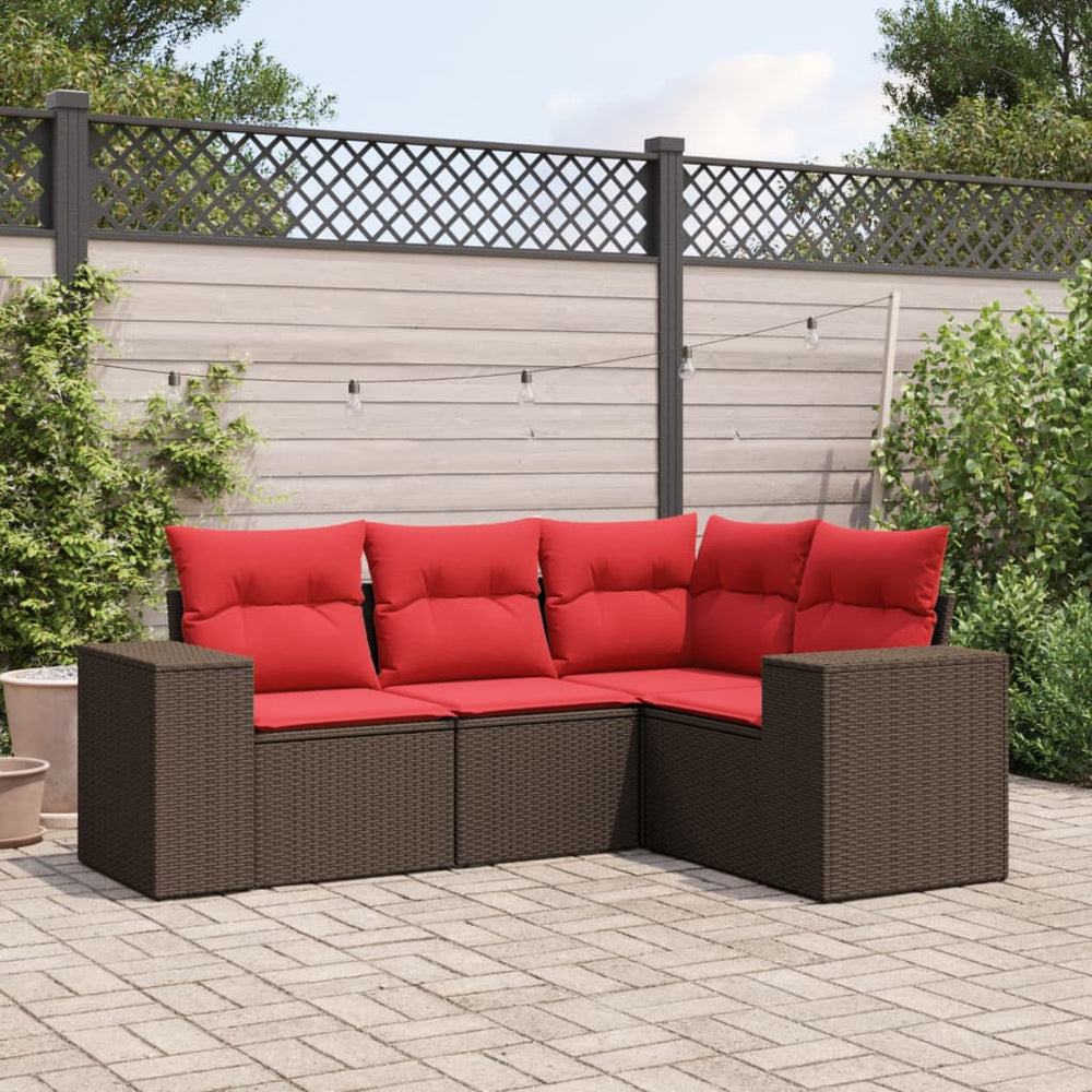 vidaXL Ensemble de canapés de jardin 4 pièces avec coussins, marron, polyrotin