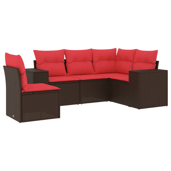 5-teiliges Gartensofa-Set Braun Polyrattan