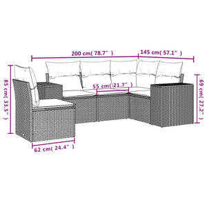 5-teiliges Gartensofa-Set Braun Polyrattan