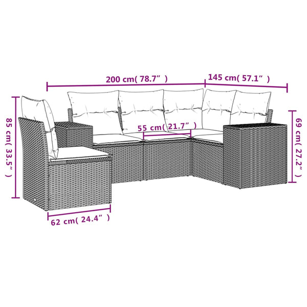 5-teiliges Gartensofa-Set Braun Polyrattan