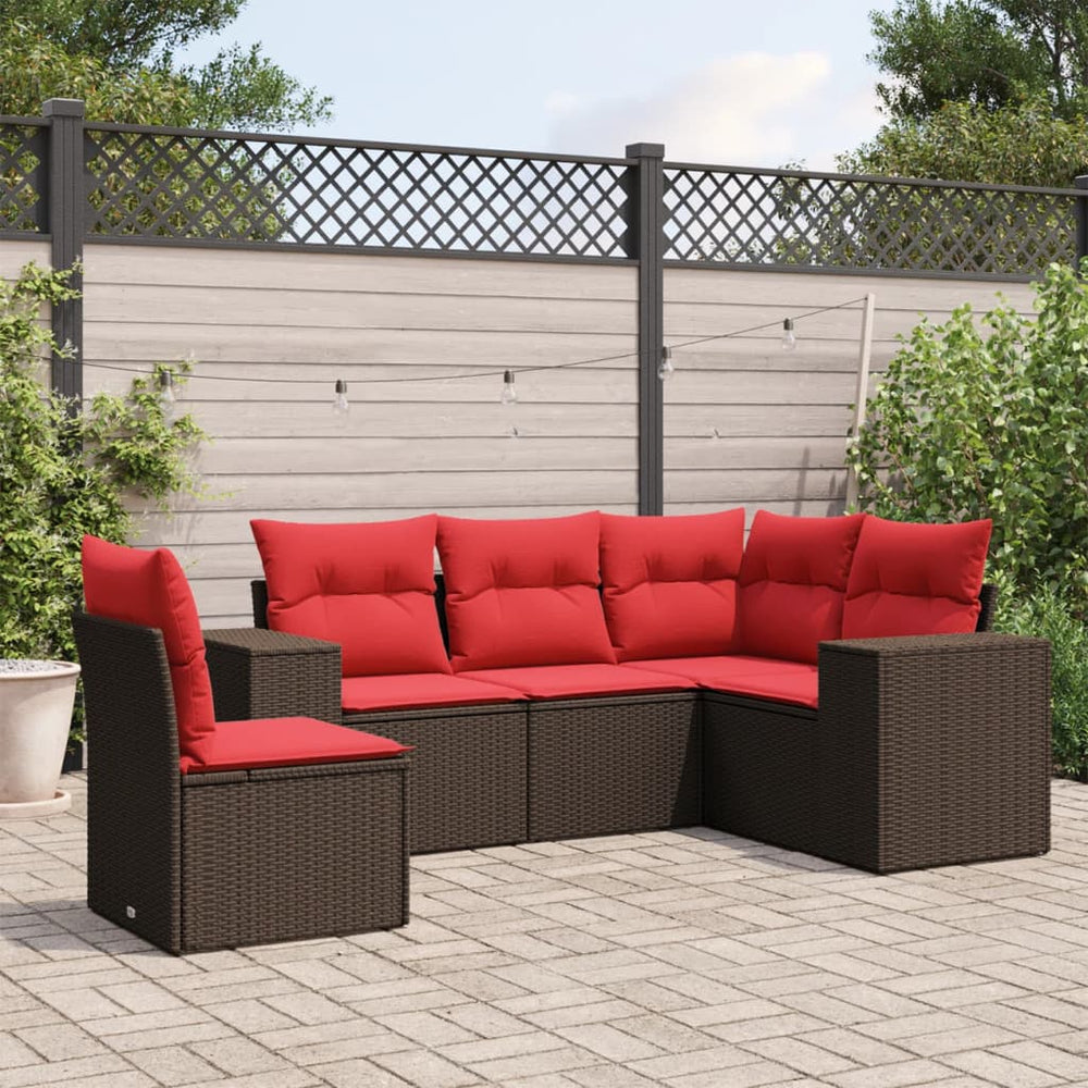 vidaXL Ensemble de canapés de jardin 5 pcs avec coussins, marron, résine tressée