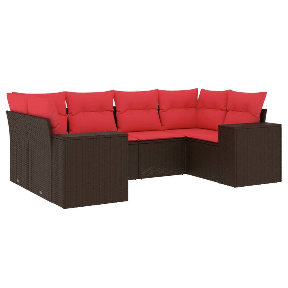 6-teiliges Gartensofa Set Braun Polyrattan