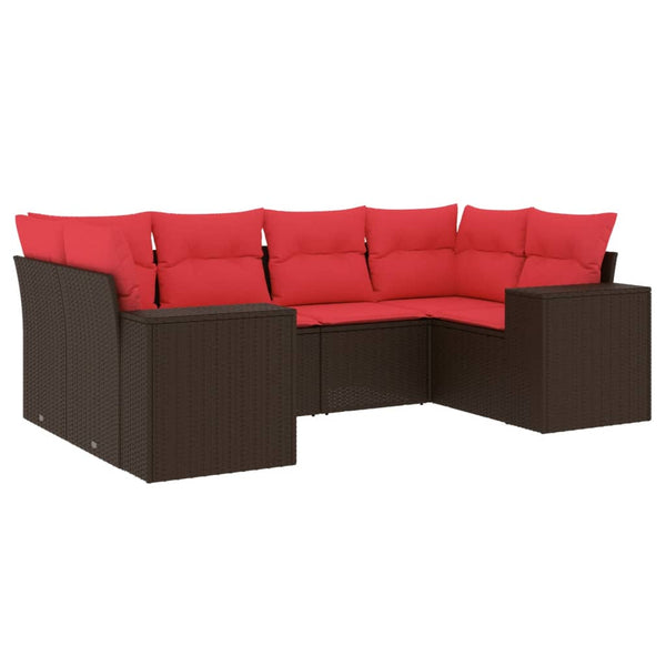 6-teiliges Gartensofa Set Braun Polyrattan