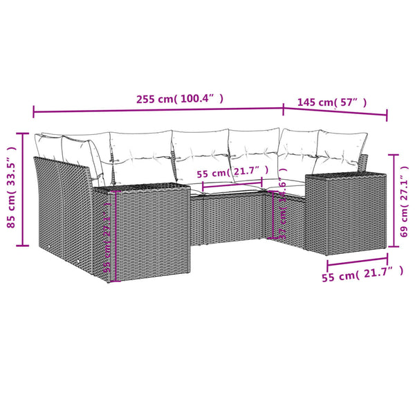 6-teiliges Gartensofa Set Braun Polyrattan