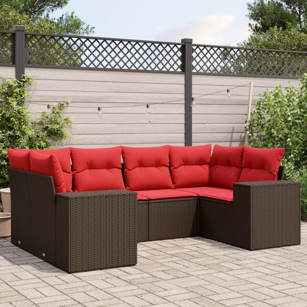 6-teiliges Gartensofa Set Braun Polyrattan