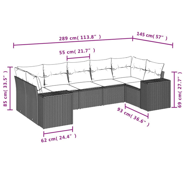 7-teiliges Gartensofa-Set Braun Polyrattan