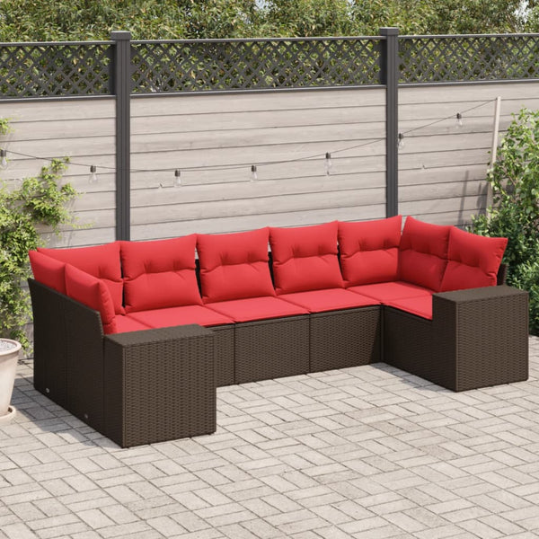 7-teiliges Gartensofa-Set Braun Polyrattan