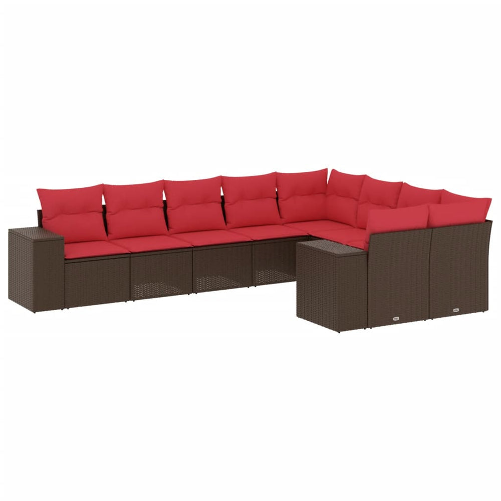 vidaXL Salon de jardin 9 pcs avec coussins, polyrotin, marron