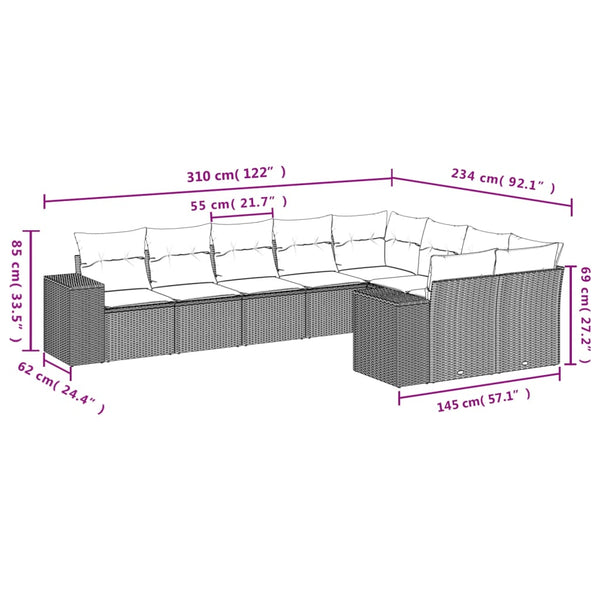 9-teiliges Gartensofa-Set Braun Polyrattan