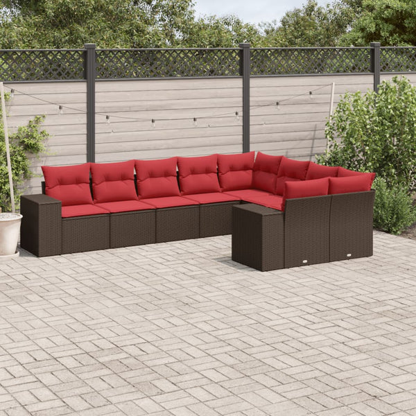 9-teiliges Gartensofa-Set Braun Polyrattan