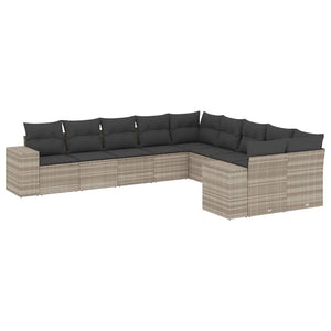 10-tlg. Garten Sofagarnitur Hellgrau Poly Rattan