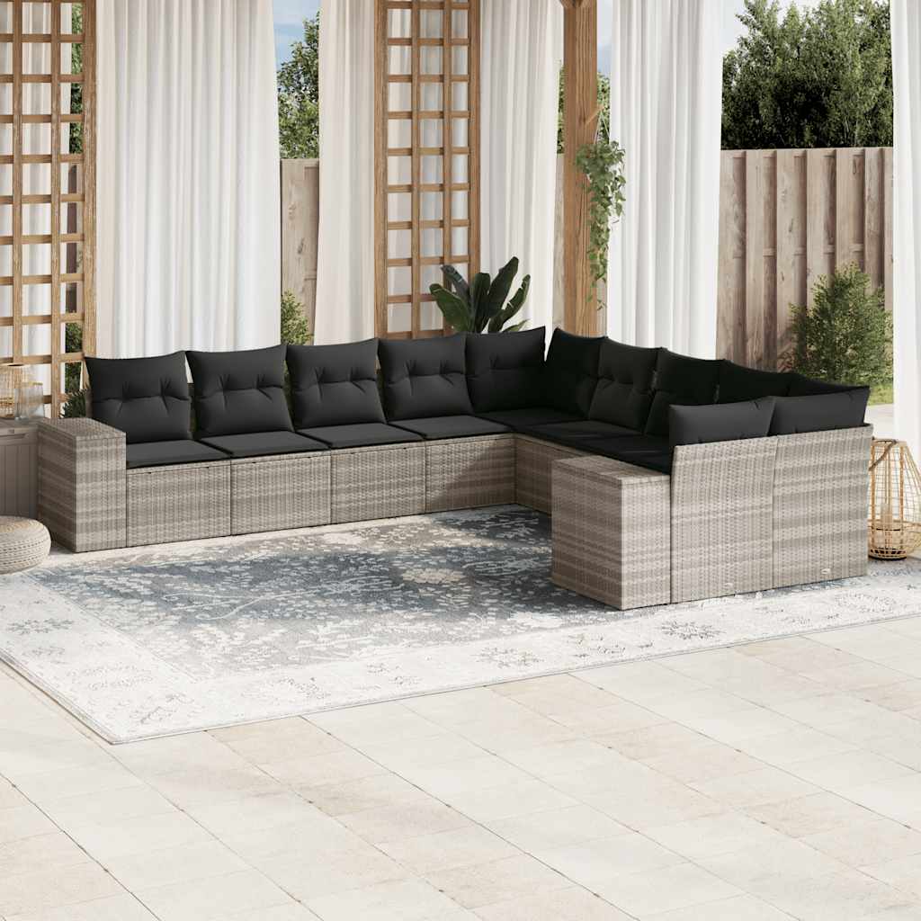 10-tlg. Garten Sofagarnitur Hellgrau Poly Rattan