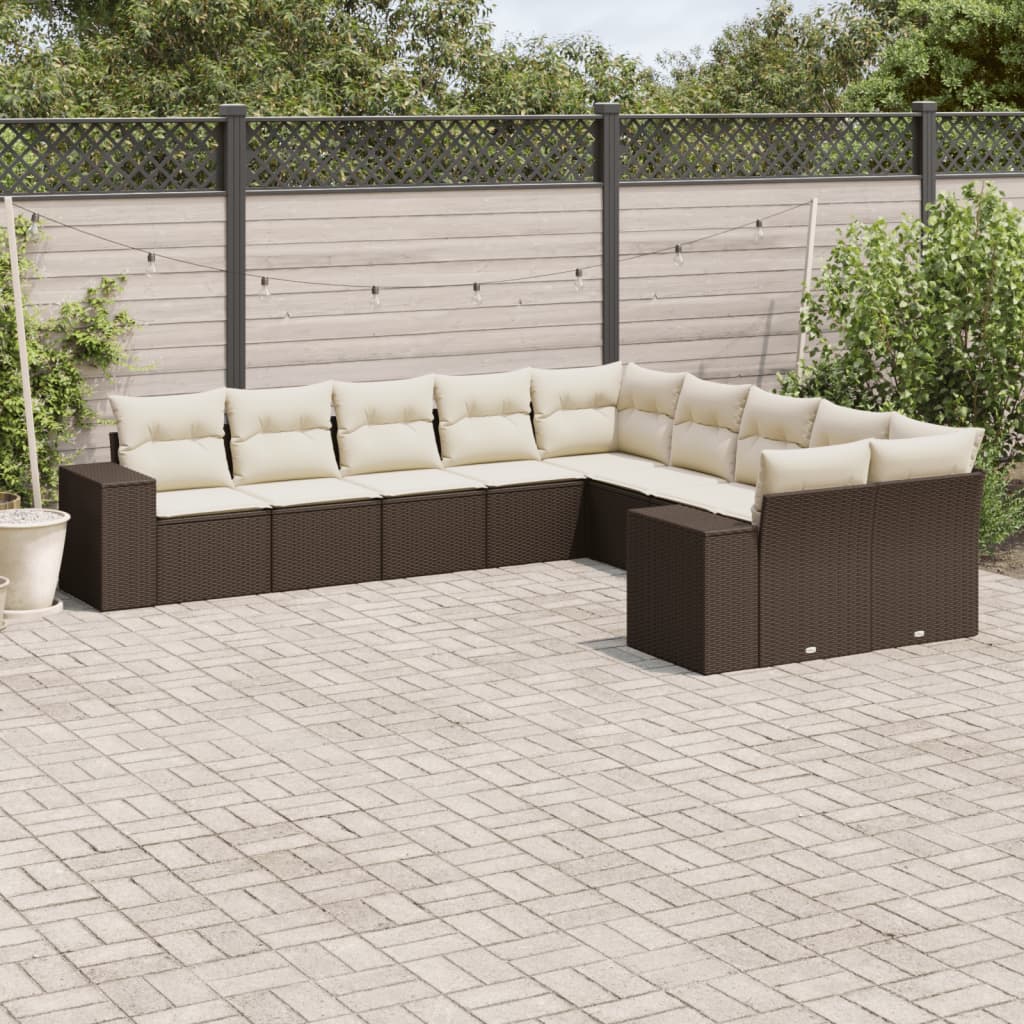 10-teilige Garten Sofagarnitur Braun Poly Rattan