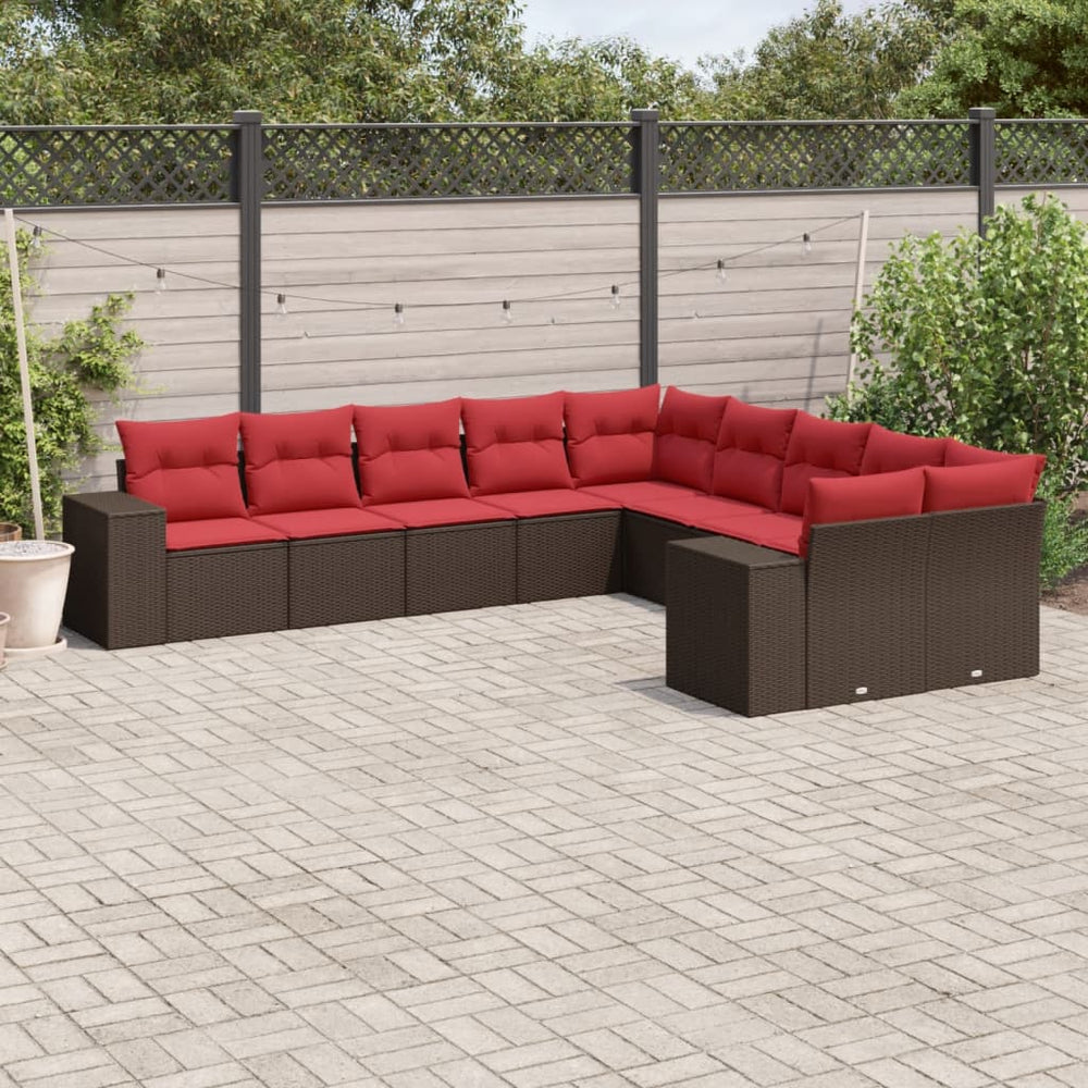 10-teiliges Gartensofa-Set Braun Polyrattan