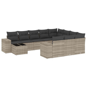11-tlg. Garten Sofagarnitur Hellgrau Poly Rattan
