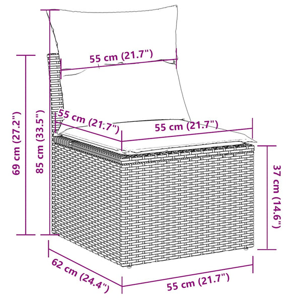 11-tlg. Garten Sofagarnitur Hellgrau Poly Rattan