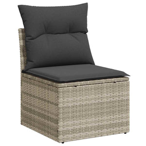 11-tlg. Garten Sofagarnitur Hellgrau Poly Rattan