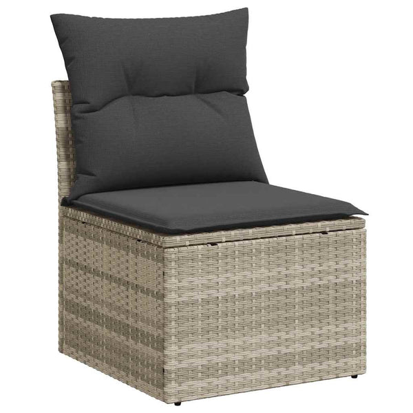 11-tlg. Garten Sofagarnitur Hellgrau Poly Rattan