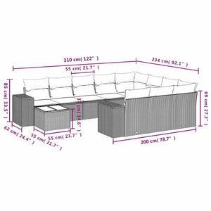 11-tlg. Garten Sofagarnitur Hellgrau Poly Rattan