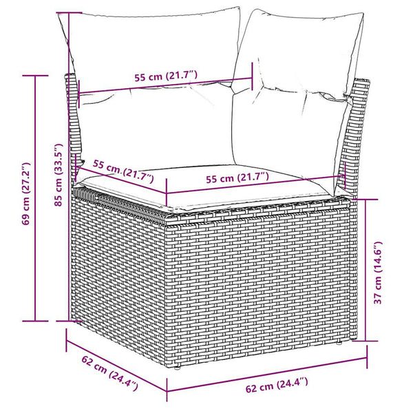 11-tlg. Garten Sofagarnitur Hellgrau Poly Rattan